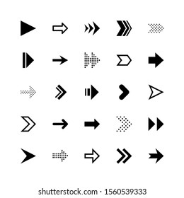 Arrows Collection For Navigation Or Loading Web Buttons. Black Arrow As A Pointer To Turn The Cursor Forward And Down Page Design Recycle Icons Vector Symbol Set