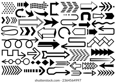 Arrows collection. Set of black and white arrow symbols. Arrow symbols collection isolated on white background.