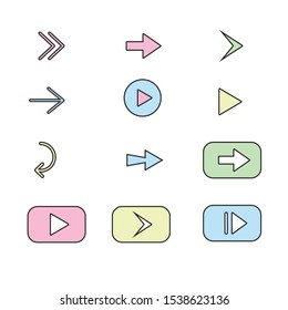 Arrows color linear icons set. Play, stop, next, previous app buttons isolated vector outline illustrations. Application interface buttons design elements pack 