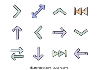 Arrows color vector doodle simple icon set