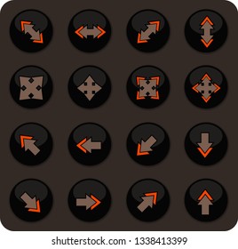 Arrows color vector icons on dark background for user interface design