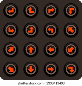 Arrows color vector icons on dark background for user interface design