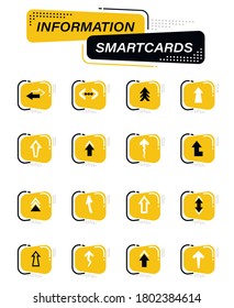 Arrows color vector icons on information smart cards for user interface design