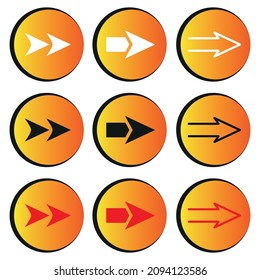 Arrows with colored button set. Web button. Direction signs.