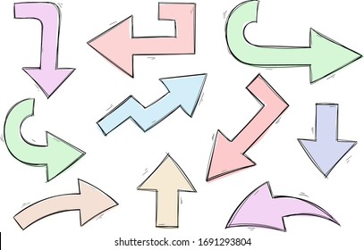 Arrows. Colored hand drawn sketch. Vector illustration isolated on white background