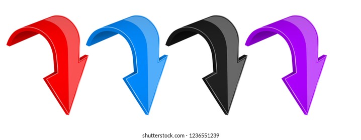 Arrows. Colored moving down 3d icons. Vector illustration isolated on white background