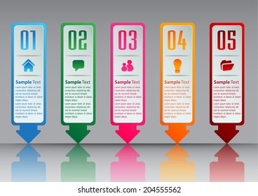 arrows colorful modern text box template for website, labels, icon, numbers.