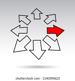 arrows compass, red arrow pointing right 
