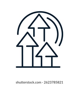 Up arrows. Concept of increasing productivity and income. Vector linear icon isolated on white background.