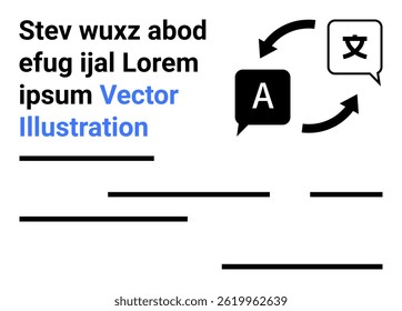 Arrows connecting English and Chinese symbols, indicating bidirectional language translation. Ideal for education, apps, multilingual websites, communication tools, language learning platforms