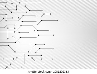 Arrows and connection lines moving to the right, vector modern tech background