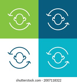 Arrows Couple Around A Head Silhouette Flat four color minimal icon set