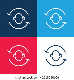 Arrows Couple Around A Head Silhouette blue and red four color minimal icon set