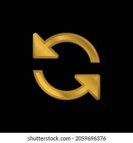 Arrows Couple Counterclockwise Rotating Symbol gold plated metalic icon or logo vector
