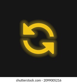 Arrows Couple Counterclockwise Rotating Symbol yellow glowing neon icon