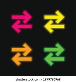 Arrows Couple To Opposite Directions four color glowing neon vector icon