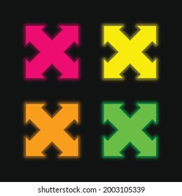 Flechas Cross Pointing Four Directions cuatro colores brillante neón vectorial icono