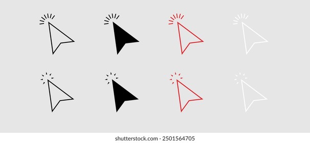 arrows cursors symbol. stroke and fill different arrow clicking cursor art. website arrows cursors symbol vector illustration.