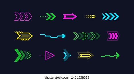 Arrows cyberpunk style set. Pointers and cursors for computer games and applications.