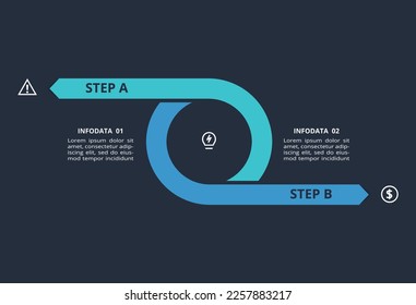 Arrows dark infographic with 2 elements template for web on a black background, business, presentation. Vector