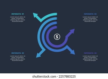 Arrows dark infographic with 4 elements template for web on a black background, business, presentation. Vector