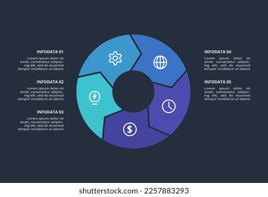 Flores infografía oscura con 5 elementos plantilla para web sobre fondo negro, negocios, presentación. Vector