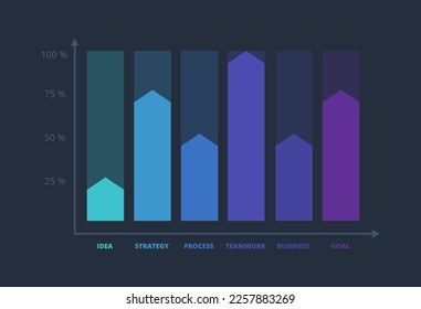 Arrows dark infographic with 6 elements template for web on a black background, business, presentation. Vector