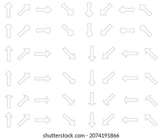 arrows dashed dotted hand drawn on white isolated background