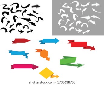 Diseño de flechas. Conjunto de flecha dibujada a mano. Dibujo manual con marcadores de doodle formas ilustraciones vectoriales. Conjunto de iconos de signo de flecha. El estilo moderno contemporáneo. 
