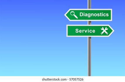 Arrows diagnostics service on sky background.
