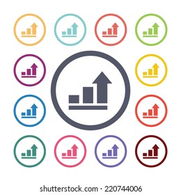 arrows up diagram flat icons set. Open round colorful buttons. Vector 