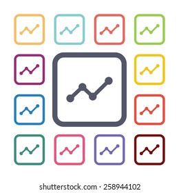 arrows up diagram flat icons set. Open round colorful buttons. Vector 