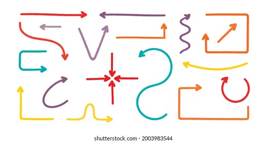 Arrows of different colors and shapes on a white background.