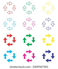 Arrows in different direction icon vector. Four Arrows icon sign symbol in trendy flat style. Set elements in colored icons. Recycling vector icon illustration isolated on white background