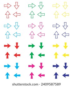 Arrows in different direction icon vector. Four Arrows icon sign symbol in trendy flat style. Set elements in colored icons. Recycling vector icon illustration isolated on white background