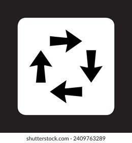 Arrows in different direction icon vector. Four Arrows logo design. Recycling vector icon illustration in square isolated on black background