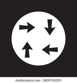 Arrows in different direction icon vector. Four Arrows logo design. Recycling vector icon illustration in circle isolated on black background