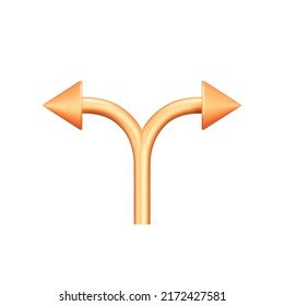 Pfeile in verschiedene Richtungen 3d Symbol. Gegenrichtung. Eine Zeile teilt sich in 2 ein. Einziger Gegenstand auf transparentem Hintergrund