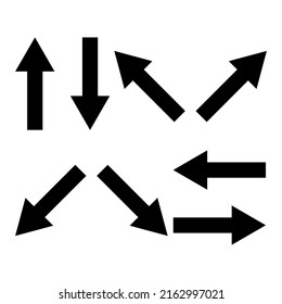 Flechas en diferentes direcciones. Icono de flecha. Símbolo ui. Manos arriba. Ilustración vectorial. Imagen de archivo. 