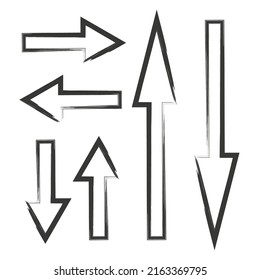 Arrows in different directions. Arrow icon. Ui symbol. Hand up. Vector illustration. Stock image.