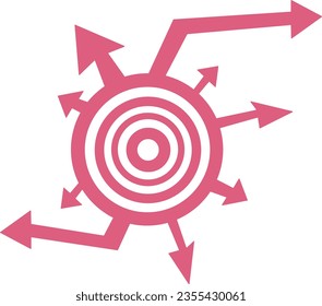 Arrows in different directions from a circle with a tiger