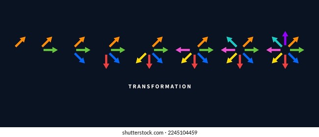 Arrows in different directions, evolution logo, change metaphor, coaching sign, new life vector symbol, transform concept