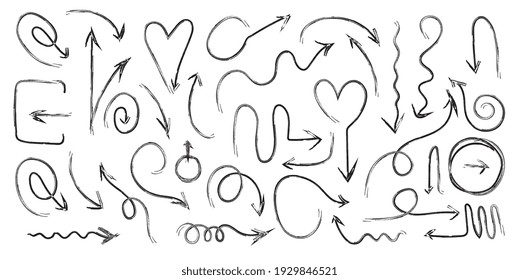 Arrows of different directions freehand drawing. Vector illustration.