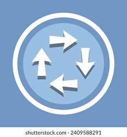 Arrows in different directions icon vector. Four Arrows icon vector in trendy flat style. Recycling icon image, Recycling icon illustration isolated on blue background
