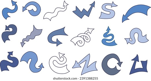 Arrows of different directions with volume and dawning of blue shades