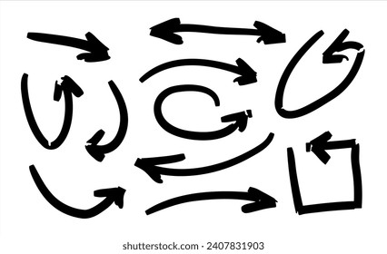 Arrows of different shapes. Abstract symbol for direction and path indication