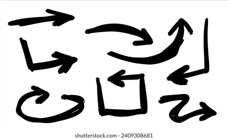 Arrows of different shapes. Abstract symbol for direction and path indication. Graphic pointer