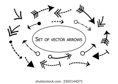 Arrows of different shapes, black on white, vector