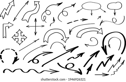 
arrows of different shapes: rounded, spiral, straight and others