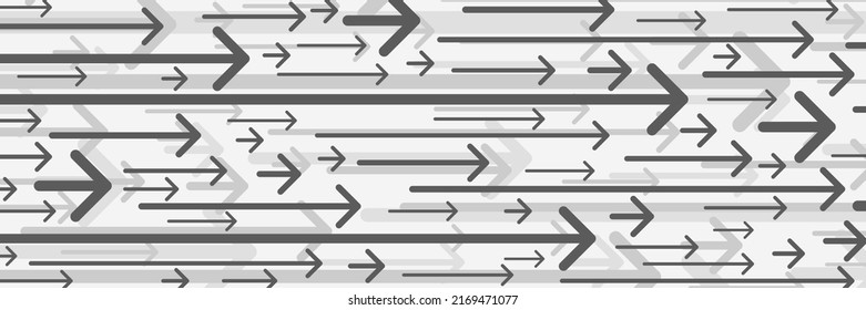 Arrows of different sizes, black and white, vector banner